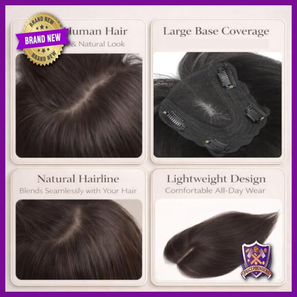 Real Human Hair Topper with Clip-In Bangs for Thinning Hair 16 Inch main image 2